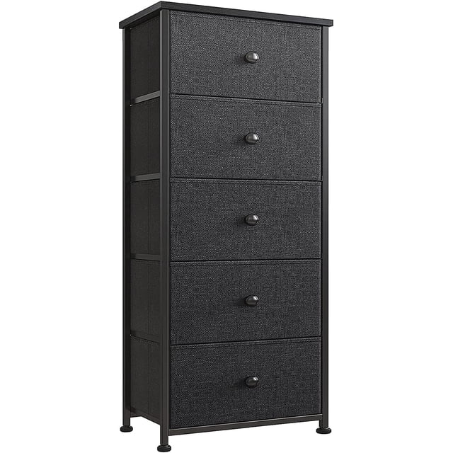 Comoda Cajonera para Recamara - 5 Cajones De Tela con Parte Superior de Madera y Marco De Acero Plegable - Mueble Organizador con cajonera para Recámara o Sala