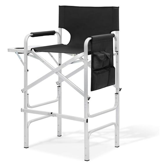 WDZS Tall Director Chair for Seniors & Makeup Artists, 31" Seat Height, 250 lbs Capacity, Folding Chair with Side Table, Side Pocket & Cup Holder, Portable for Camping, Fishing & Events, Black
