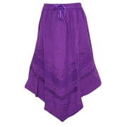 Mogul Women's Flirty Skirt Purple Floral Embroidered Rayon Long Skirts
