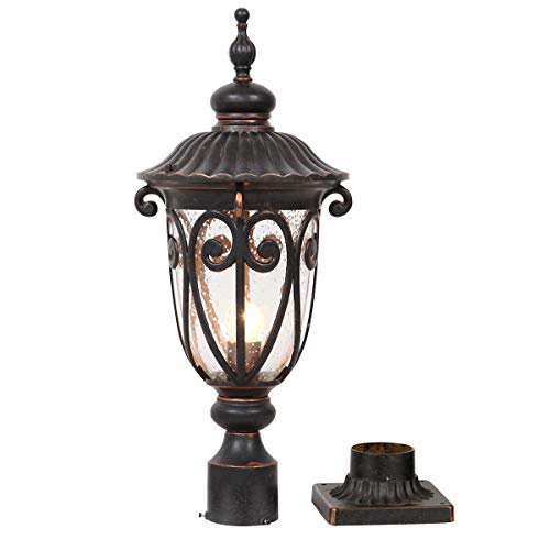 Goalplus Outdoor Post Light Fixture With Pier Mount Vintage Lamp For Yard 60w E26 Lantern In Bronze Finish Seeded Glass Shade 24 High Ip44 Waterproof Lm0519 M Com Goalplus Outdoor Post Light Fixture, Outdoor Lamp Post Lighting Fixtures