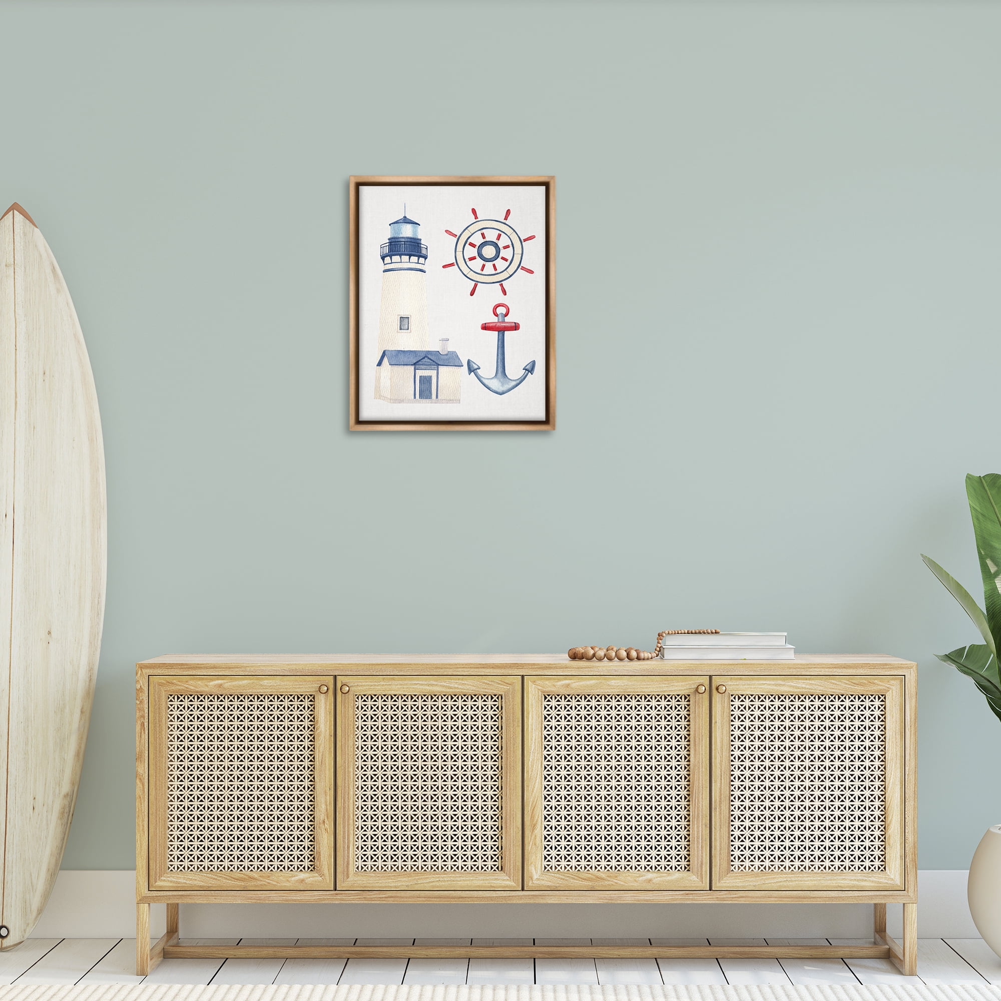 Stupell Industries Nautical & Boating Gear Nautical & Beach Painting Brown Floater Framed Canvas Art Print Wall Art, 25 x 31