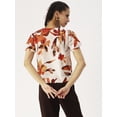 thumbnail image 3 of DressBerry Women’s Printed Poly Crepe Top Buttoned Front V Neck Short Sleeves Waist Length Regular Wear Light Weighted Casual Summer Shirt, 3 of 7