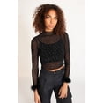 thumbnail image 2 of Ragstock Long Sleeve Fur Trim Rhinestone Mesh Top, 2 of 4