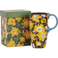 thumbnail image 1 of czcpp-Ceramic Travel Mug with Lid Coffee Mug with Gift Box Latte Mug Coffee Cup,17oz. Yellow Flower, 1 of 4