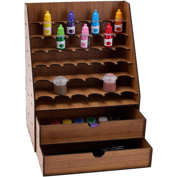 Wooden Paint Rack Organizer Tabletop Paint Holder Storage Stand with 42 Holes Pigment Ink Bottle Storage Display Hobby Art Craft Tool Rack with 2 Cabinets