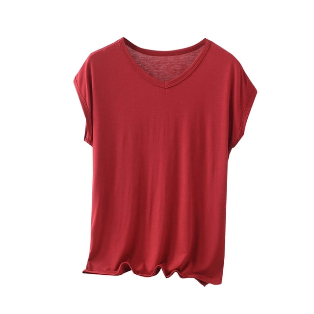 BLVB Plus Size Pajama Tops for Women Loose Fit V Neck Short Sleeve Soft Modal Sleep Shirts Loungewear