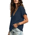 thumbnail image 5 of Women's Casual Linen V-Neck Short Sleeve Solid Color Blouse Top, 5 of 7