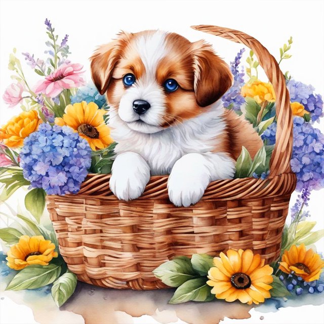 5D DIY Taladro Cesta Flores Del Perro 30x30cm