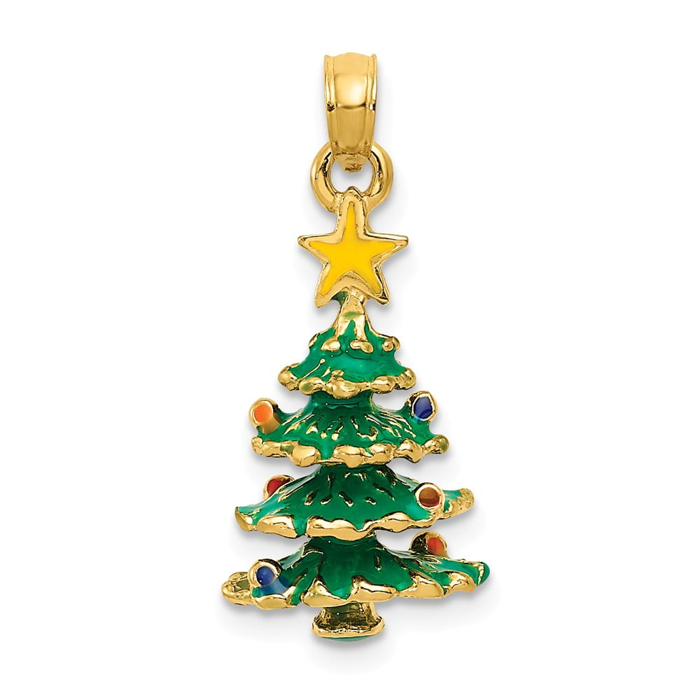 10k Yellow Gold Christmas Tree Charm Charms for Bracelets and Necklaces 