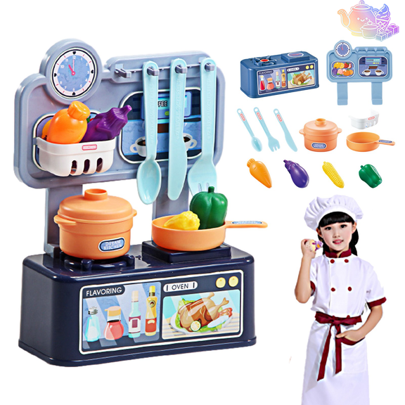 Kids Mini Pretend Kitchen Playset with Stove, Cooking Utensils and Simulation Vegetable Food Accessories, Countertop Kitchen Pretend Play House Toys, Chef Cooking Role Play Toy for Kids Ages 3 and Up