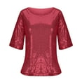 thumbnail image 4 of Womens Sparkly Shirts Plus Size Sequin Tops Crew Neck Short Sleeve Tees Loose Shiny Dress Up Tops Club Party Blouses, 4 of 5