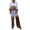 thumbnail image 2 of ChaoHeng Womens 2 Piece Outfits Sweater Sets Long Sleeve Knit Tops Wide Leg Pants Lounge,Womens Long Sleeve Blouse Long Pants Elastic Waist Loungewear Sets,Brown,XXL, 2 of 6