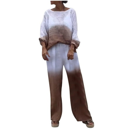 Dwaogom Fashion Woman Round Neck Long Sleeve Blouse Long Pants Elastic Waist Loungewear Sets Black Jean Shorts Black Panties