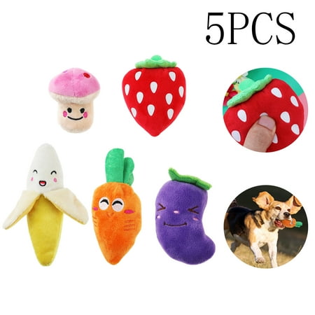 UEETEK Squeaky Dog Toys for Small Dogs Fruits and Vegetables Plush Puppy Dog Toys (A pack of 5)