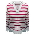 thumbnail image 2 of Prolriy Chandails pour Femmes Chandail Uni Décontracté Cardigan à Revers Rayé Chandails Femmes Hauts Rouges, 2 of 5