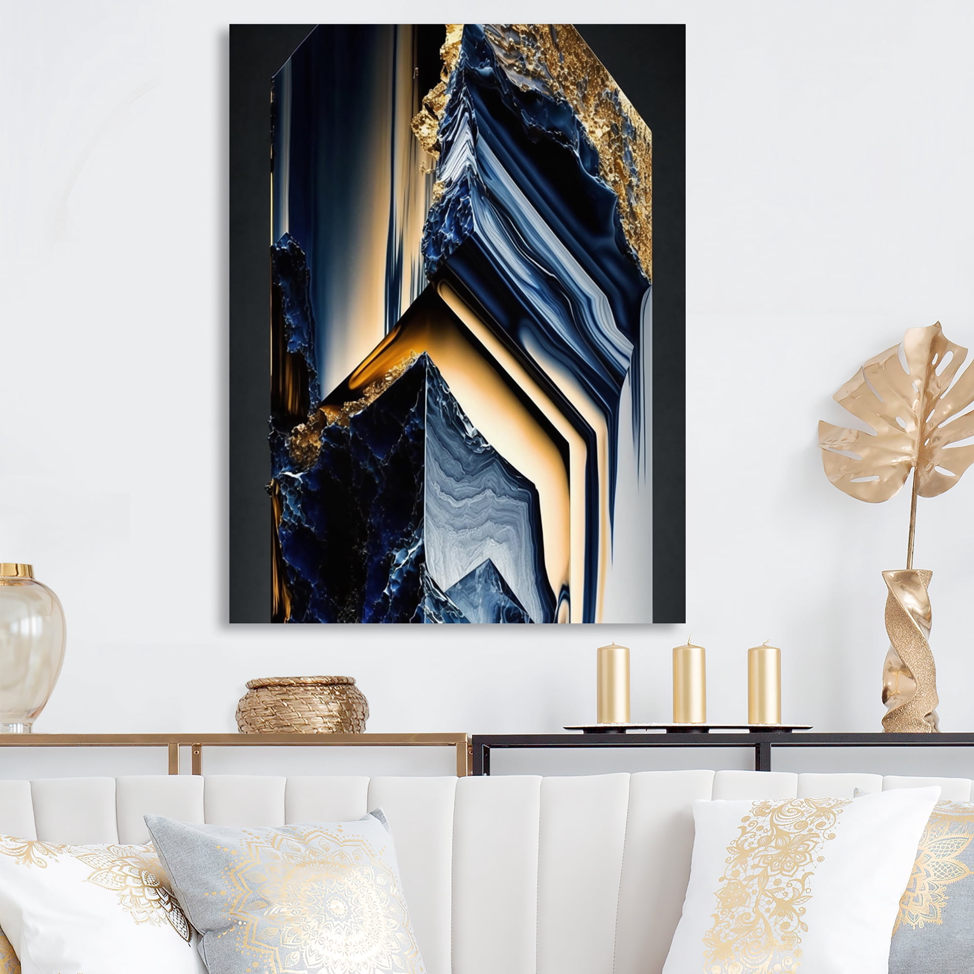 Designart Abstract Geode Geometric Blue IV Canvas Wall Art