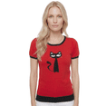 thumbnail image 4 of YEMAK Women's Short Sleeve Crewneck Cat Print Casual T-Shirt Sweater MK32004CAT-RED/BLACK-S, 4 of 6