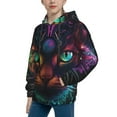 thumbnail image 2 of Picia Futuristic Cat Warrior Pattern Youth Hoodie - Warm Pullover Sweatshirt with Kangaroo Pocket, Ideal for Boys and Girls-Large, 2 of 6