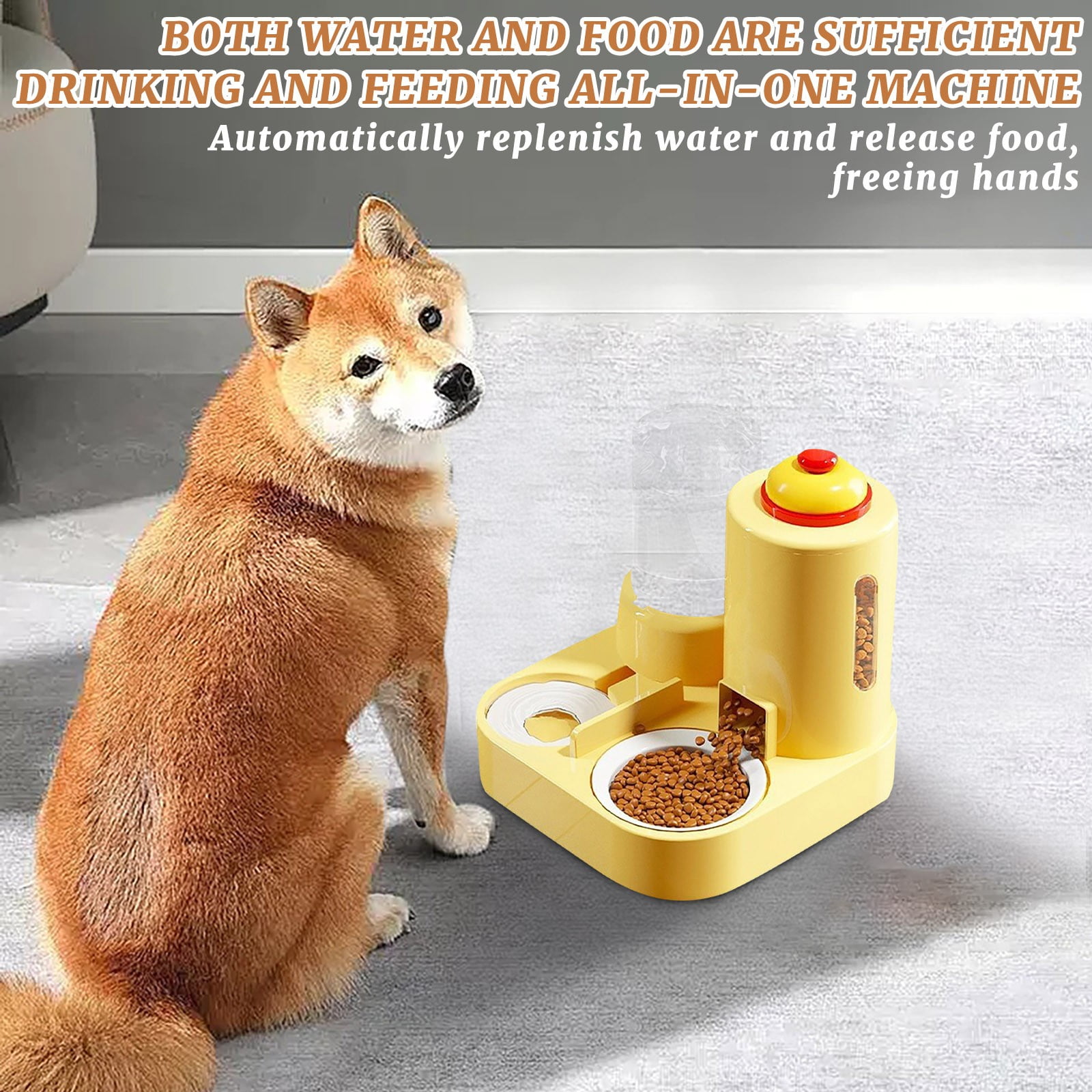 Ceramic Cat and Dog Bowl Set with Automatic Water Dispenser, Integrated Food Basin, Double Pet Feeding Station with Training Bell