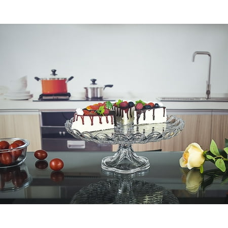 Lead Crystal Plate - CrystalHouz Lead Free Crystal Big Plate with stem\stand, Angelica Series, Table Center Piece, Large 30cm diameter x 12.6cm Height