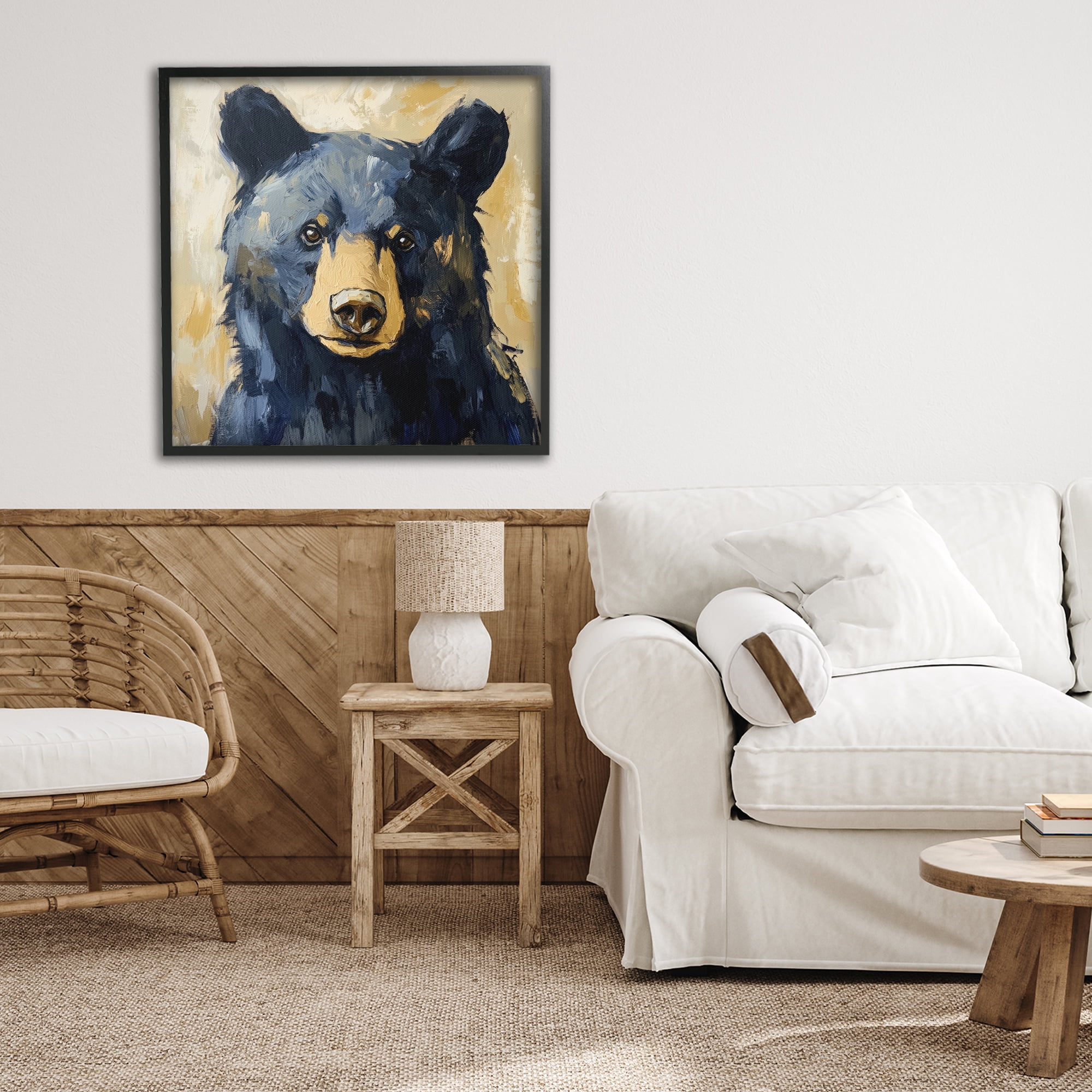 Stupell Industries Big Bear with Brushstrokes Black Framed Giclee Art, design by Petal Prints Design