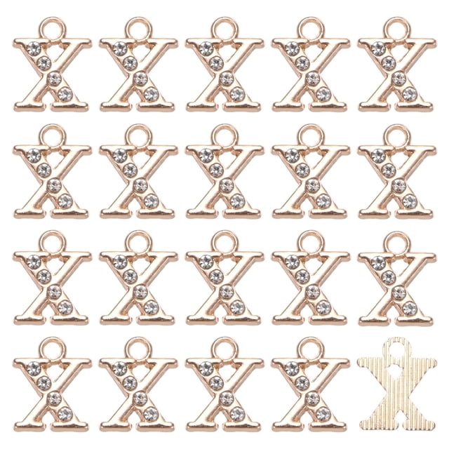 Encanto de letra X de strass de 20 piezas de Uxcell para pulsera/brazaletes/joyería dorada 0.39" x 0.51"