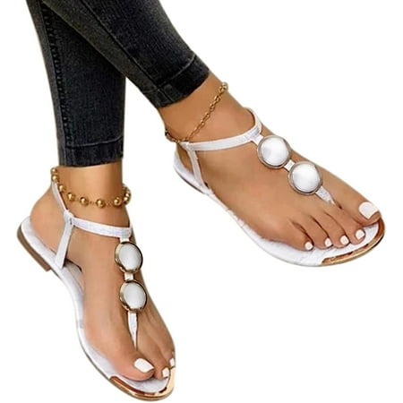 

Sandals for Women Dressy Summer Womens Flats Sandals Open Toe Flip Flops Summer Casual Comfortable Ankle Buckle Strap Clip Toe Flip Flop Gladiator Slippers for Beach Travel Walking