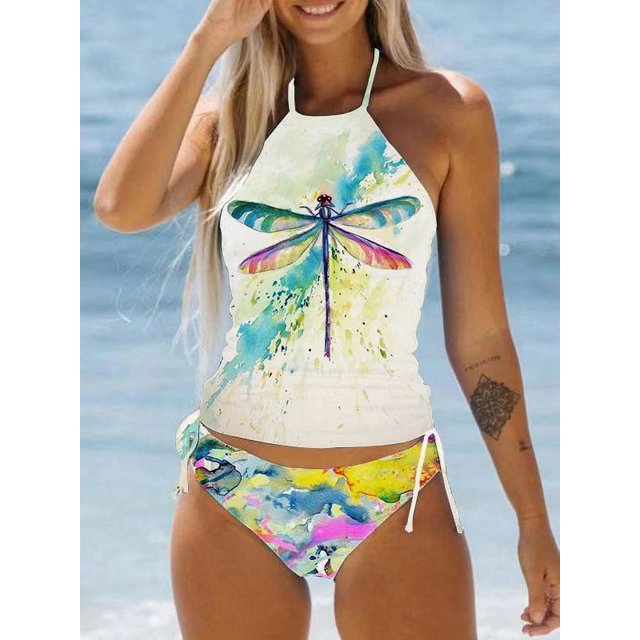 Traje de baño para mujer con estampado conservador, dividido, colorido, multicolor, diverso, biki