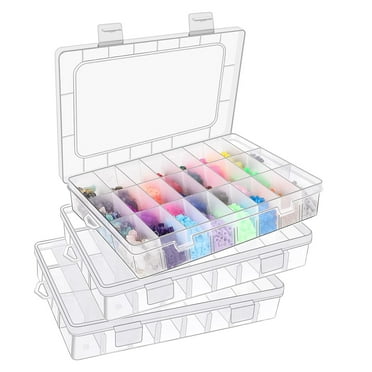 luopital Clear Plastic 24 Grids Beads Storage Container for DIY Jewelry Tackles, 3 Pack