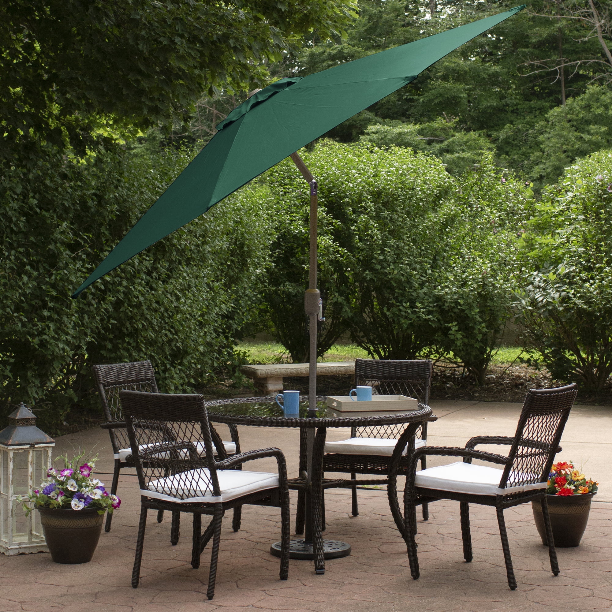 Northlight 9ft Outdoor Patio Market Umbrella with Hand Crank and Tilt, Hunter Green