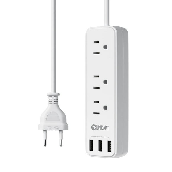 Adaptador De Enchufe De Viaje Europeo Unidapt International Power Strip Adaptador De Enchufe De Cable De Extensión Usb De Ee. Uu. A Europa Para La Ue Con 3 Puertos Usb Y 3 Salidas De Ca Cable De 3,3 P