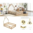 thumbnail image 5 of Bellemave Full Size Floor Bed with House-shaped Headboard and Fence Full Wood Floor Bed Frame with Guardrails and Door Montessori House Bed, Natural, 5 of 12