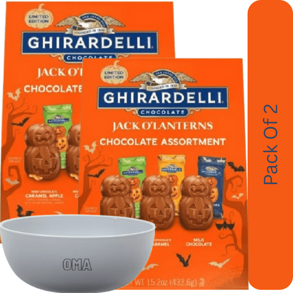 Ghirardelli Halloween Jack-O-Lantern Assorted Premium Chocolate Variety Pack, 15.2 oz. With White Bowl By OMA