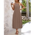 thumbnail image 3 of Merokeety Womens Summer Dress Pleated Tank Maxi Dress Crew Neck Beach Vacation Sundress Mocha xl, 3 of 5