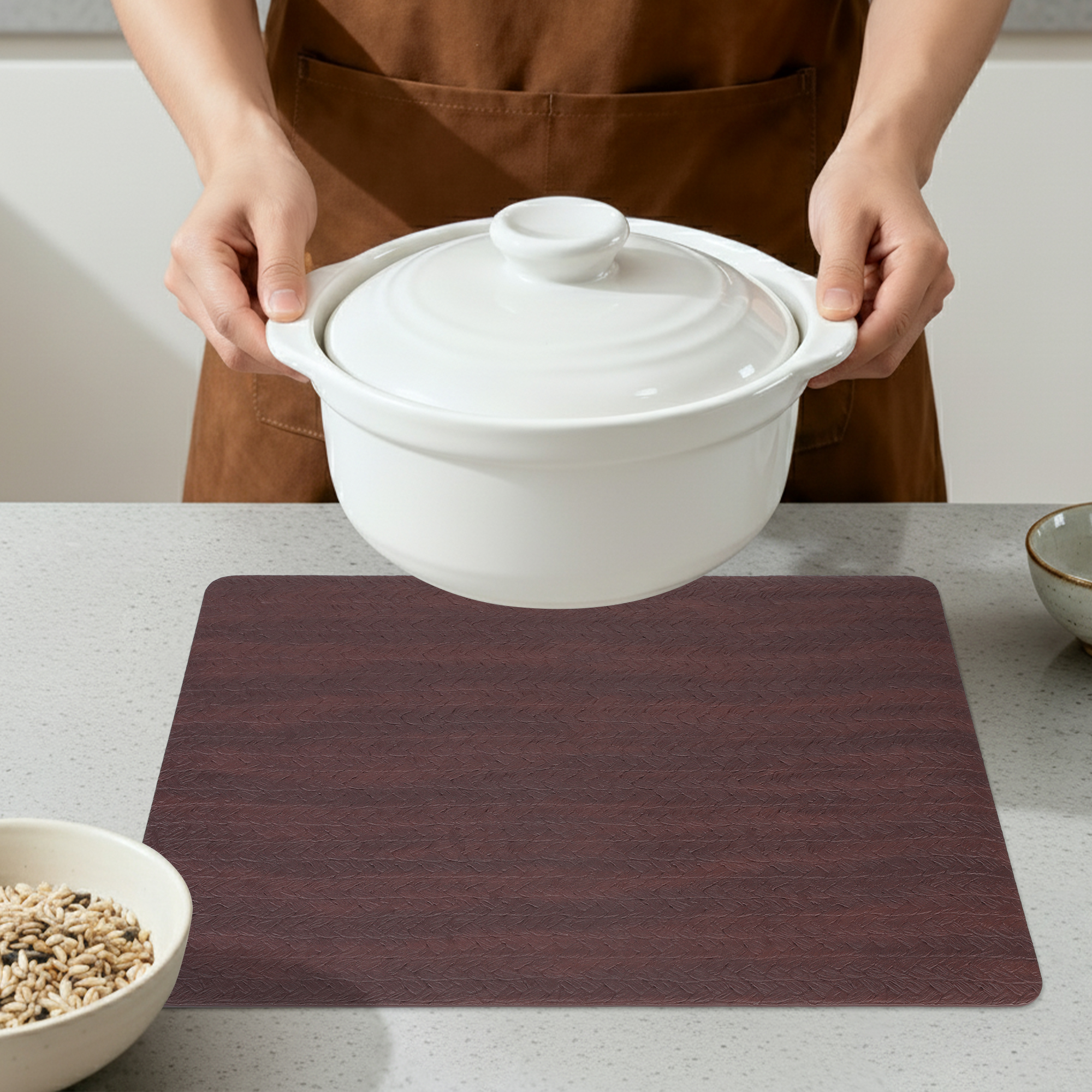 Placemats Set of 6 Leather Placemats for Kitchen Dining Table Decor Table Placemats Imitation Weaving Table Mat Brown 17.7*11.8inch