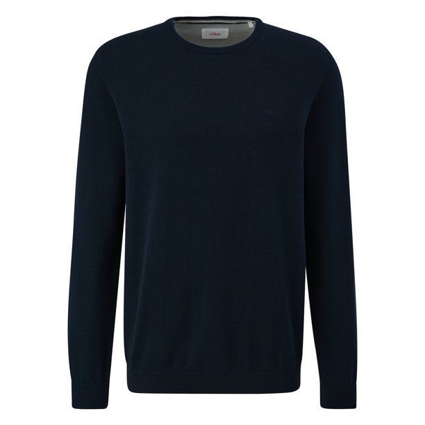 s.Oliver Jersey de punto para hombre - básico, cuello redondo, algodón, liso Azul oscuro L (Large)