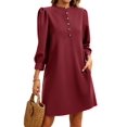 thumbnail image 2 of Solid Color Women 3/4 Sleeve Button Down Elegant Lady Dress, 2 of 5