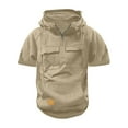 thumbnail image 1 of Men Solid Multi-pocket Short Sleeve Cargo Pullover Hoodies Workout Outdoor Sweatshirt(Khaki,M), 1 of 5