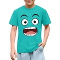 thumbnail image 1 of Blusas y camisas de manga corta con cuello redondo para niños y niñas, color liso, con estampado de expresión linda, manga corta, holgadas y cómodas, blusa para niña, 1 of 6