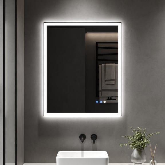 30 in. W x 36 in. H Rectangular Framed LED Anti-Fog Wall Mount Bathroom Vanity Mirror in Black, Front Light and Backlit