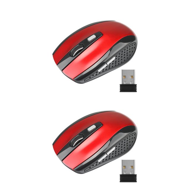 bedienty Computer 2.4Ghz Wireless Optical Mouse with USB Receiver Low Latency 6 Buttons Plastic Gaming Mice DPI Adjustable Red 2Set