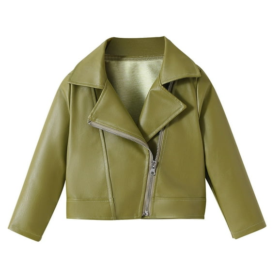 Gpaecead Toddler Boys Faux Leather Jacket For Kids Solid Color Motorcycle Biker Leather Jackets Green