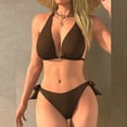 thumbnail image 2 of Ahdbta Womens Halter Bikini Set Two Piece Triangle Swimsuit with Side Tie Thong Bottom Bathing Suit Cute Swimwear, 2 of 5