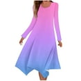 thumbnail image 2 of QUINDOS Dresses for Women Crew Neck Casual Sundress Long Sleeve Sun Dresses Summer Tie Dye Irregular Hem Loose Midi Knee Length Dresses for Women, 2 of 5