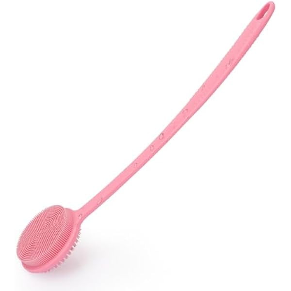 wonima11 Silicone Back Scrubber for Shower, 17in Lengthen Long Handle Body Brush, Double Sided Shower Brush for Shower Exfoliating and Massage Can Produce Rich Foam, Long Handle Back Scrubber for Men