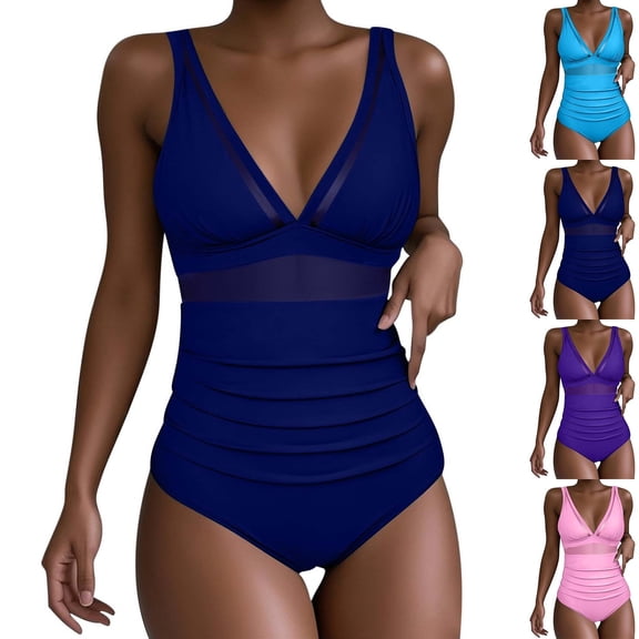 Fewfanhot Tummy Control Swimsuits for Women One Piece Bathing Suits Slimming V Neck Swimwear