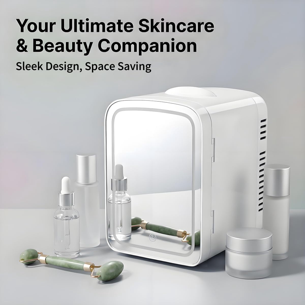 4L  Skincare Fridge with Dimmable LED Mirror, Portable Beauty Refrigerator for Makeup, Cosmetic, Personal Small Refrigerator with Cooler and Warmer for Bedroom, Office and Car (White-4L)