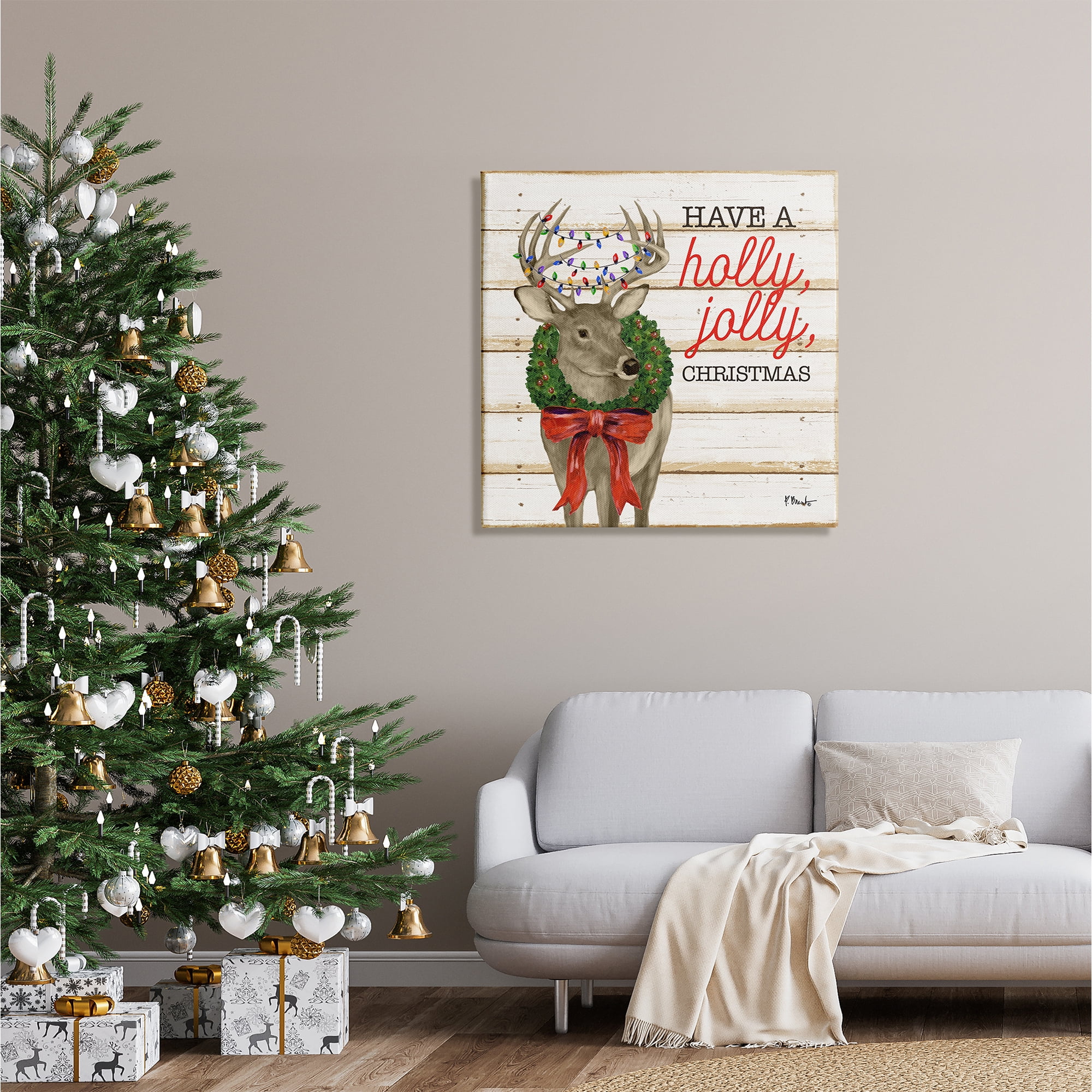 Stupell Industries Holly Jolly Christmas Deer Holiday Painting Gallery Wrapped Canvas Print Wall Art, 30 x 30