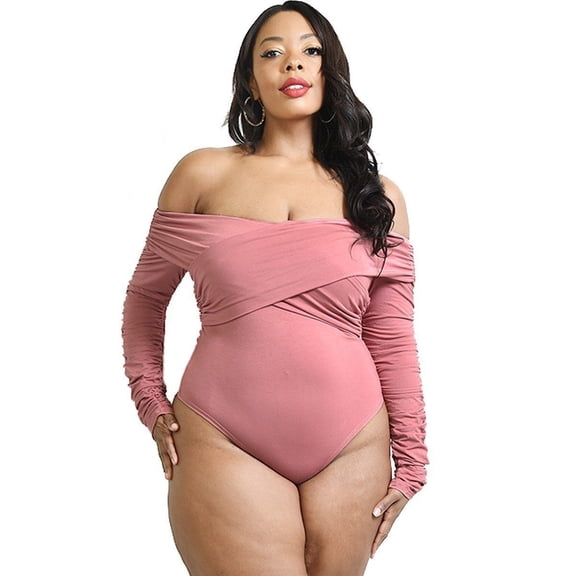 Plus Solid Cross Wrapped Long Sleeve Bodysuit