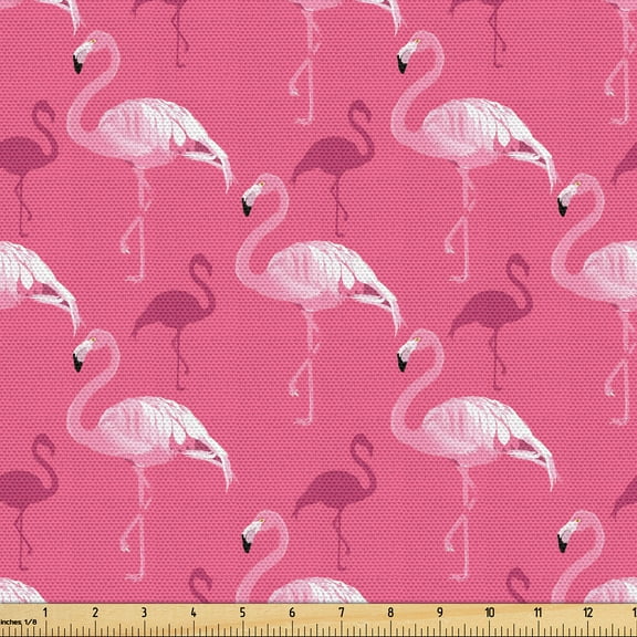 Ambesonne Flamingo Fabric by the Yard Upholstery, Repeating Tropical Animals, 3 Yards, Pink and Dark Magenta